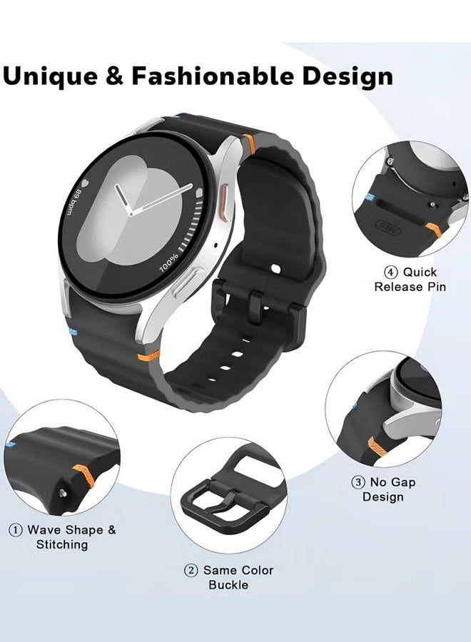 مجموعة من 4 أحزمة ساعات سيليكون متوافقة مع ساعات Galaxy Watch 7 و6 و5 و4 وFE والطرازات الكلاسيكية، مقاس 20 مم، حزام رياضي ناعم للرجال والنساء، متوفر بألوان الأسود والرمادي والأزرق والأحمر. - Image 5