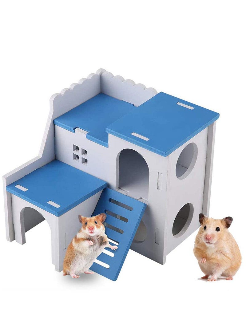 Hamster House, Wooden Pet Small Animal Hideout with Funny Climbing Ladder Exercise Toys, Luxury Two Layers Hut for Dwarf Hamster, Chinchilla, Rat, Gerbil  - Image 1