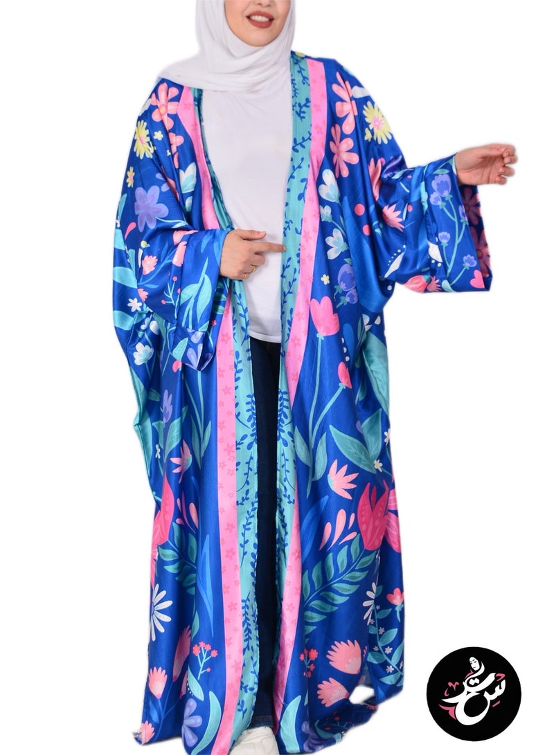Setr Women’s Long Floral Kimono Cardigan – Exclusive Artist-Created Print, Armani Satin Silk Fabric, Oversized Open Front Cover Up - Image 2