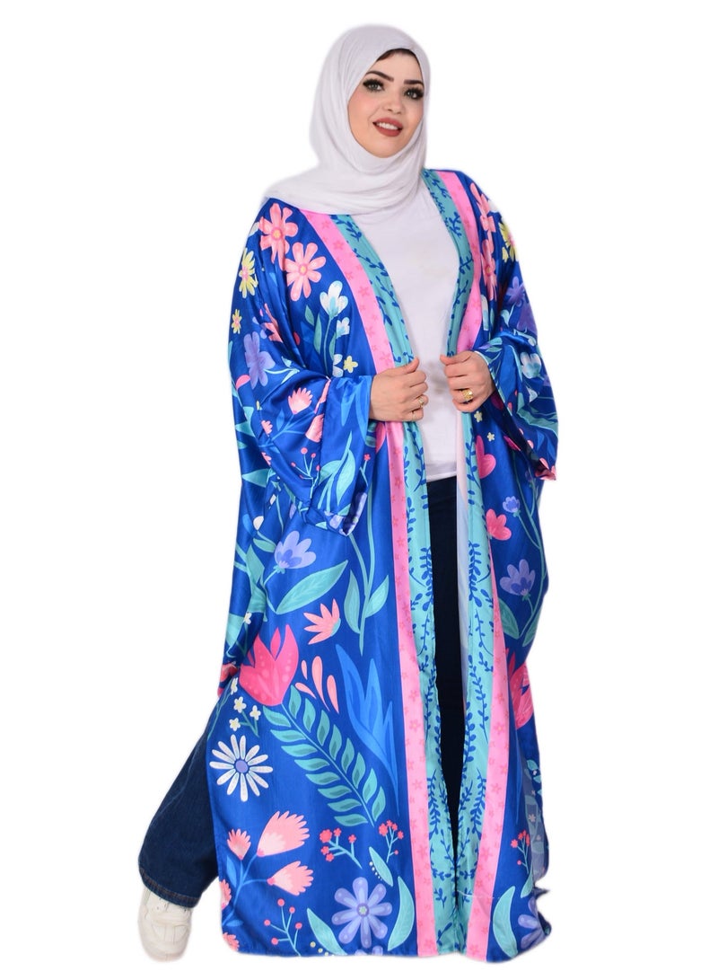 Setr Women’s Long Floral Kimono Cardigan – Exclusive Artist-Created Print, Armani Satin Silk Fabric, Oversized Open Front Cover Up - Image 1