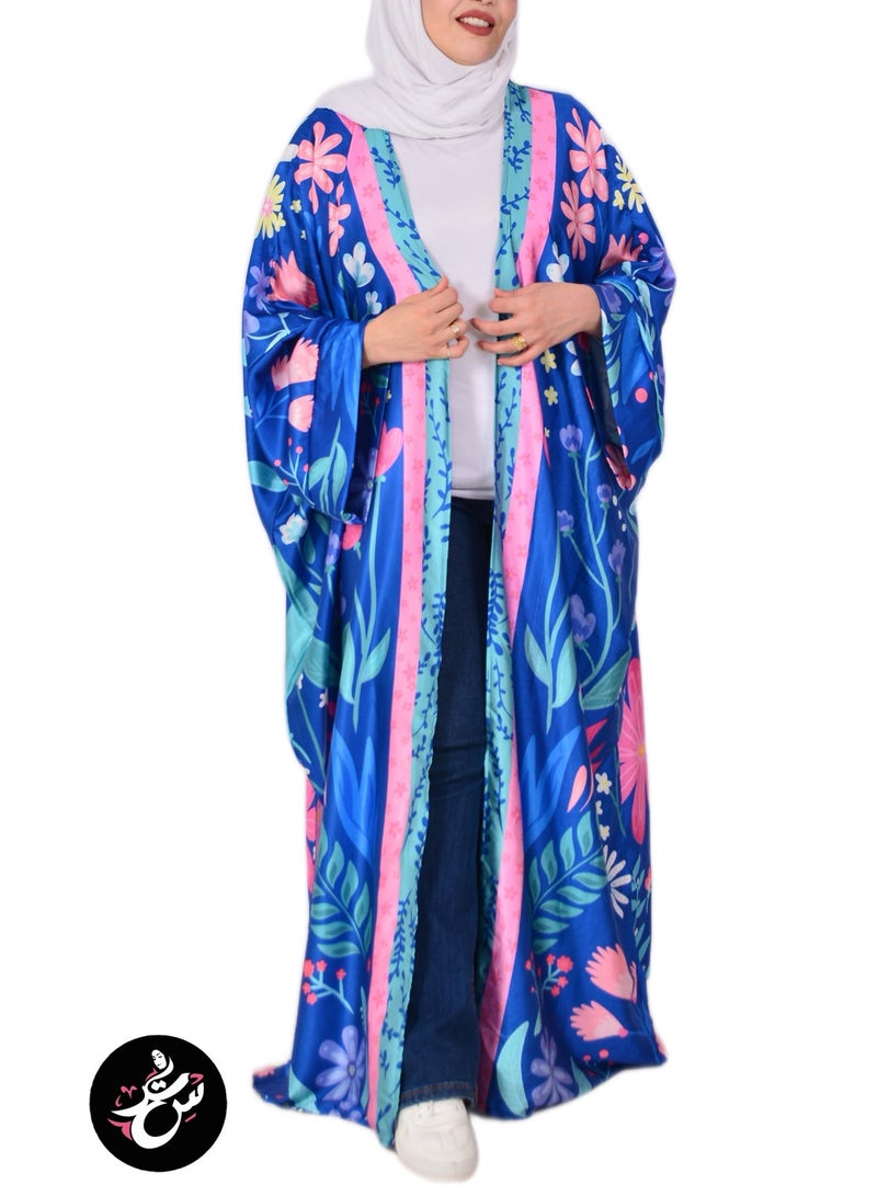 Setr Women’s Long Floral Kimono Cardigan – Exclusive Artist-Created Print, Armani Satin Silk Fabric, Oversized Open Front Cover Up - Image 5