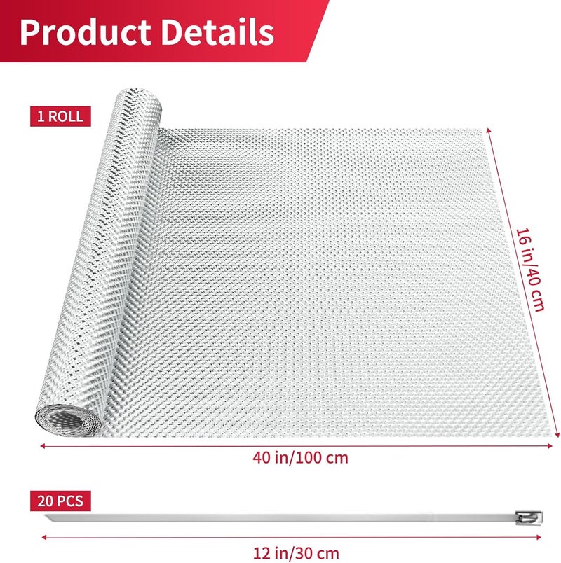 AggSound 1 Roll 100 x 40 cm Embossed Aluminium Heat Protection Plate Heat Shield / Insulation / Protective Plate for Car with 20 Pieces Stainless Steel Tension Straps 30 cm Repeated use friendly design - Image 2