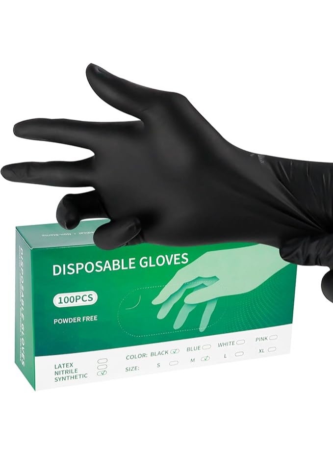 100 Pairs of Black Nitrile Disposable Gloves, Food-Safe, Latex-Free, Cleaning and Cooking Gloves, Size L - Image 1
