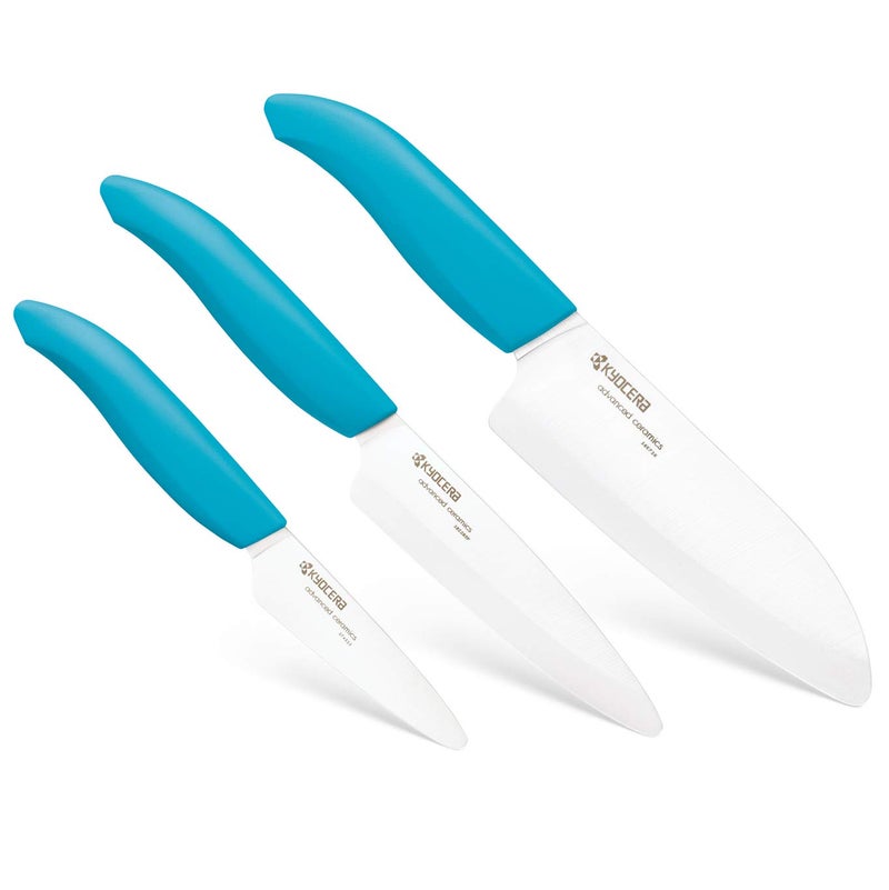Kyocera 610445-FK-3PC-WHBU 3Piece Advanced ceramic Revolution Series Knife Set, Blade Sizes: 5.5", 4.5", 3", Blue - Image 1