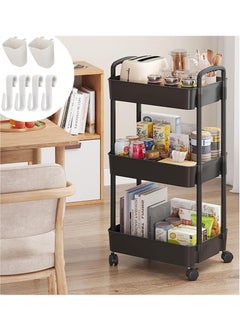 VUCATIN 3-Tier Rolling Utility Cart with Wheels Detachable Utility Storage Cart Rack with Handle and Lockable Casters Multi-Functional Storage Trolley for Office Kitchen Bathroom (Black 3-Tier)  - Image 1