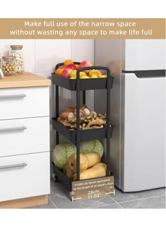 VUCATIN 3-Tier Rolling Utility Cart with Wheels Detachable Utility Storage Cart Rack with Handle and Lockable Casters Multi-Functional Storage Trolley for Office Kitchen Bathroom (Black 3-Tier)  - Image 2