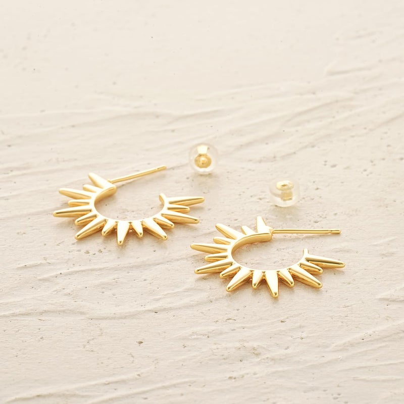 MYEARS Women Sun Spike Hoop Earrings Gold 14K Small Simple Hypoallergenic Everyday Illusion Jewelry - Image 5