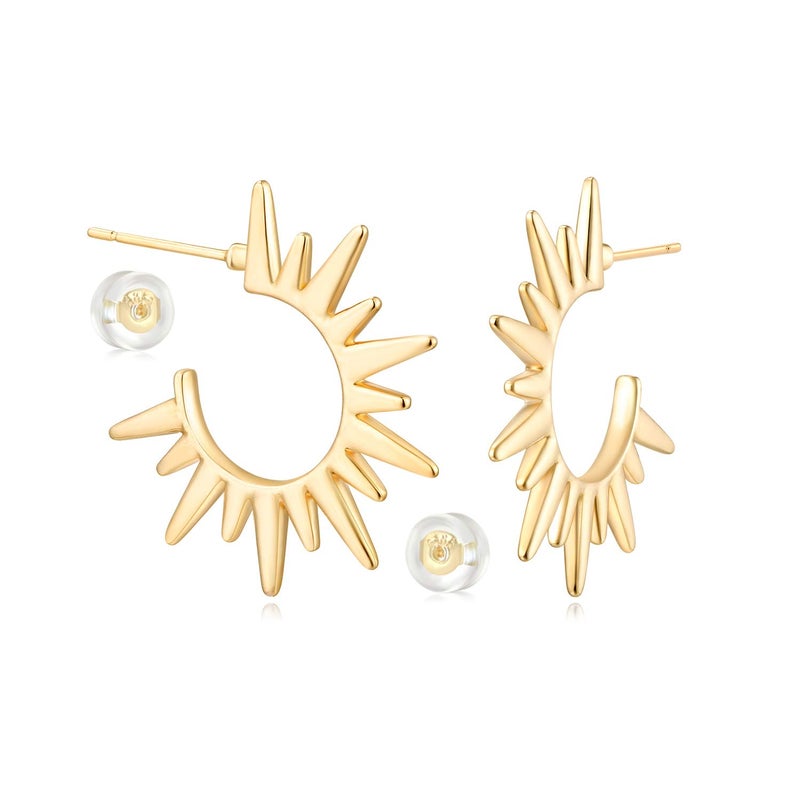 MYEARS Women Sun Spike Hoop Earrings Gold 14K Small Simple Hypoallergenic Everyday Illusion Jewelry - Image 1