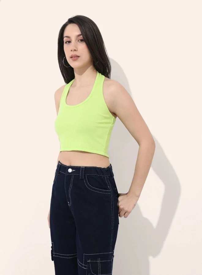 Freehand Women Regular Fit Solid Halter Neck Sleeveless Halter Neck Top