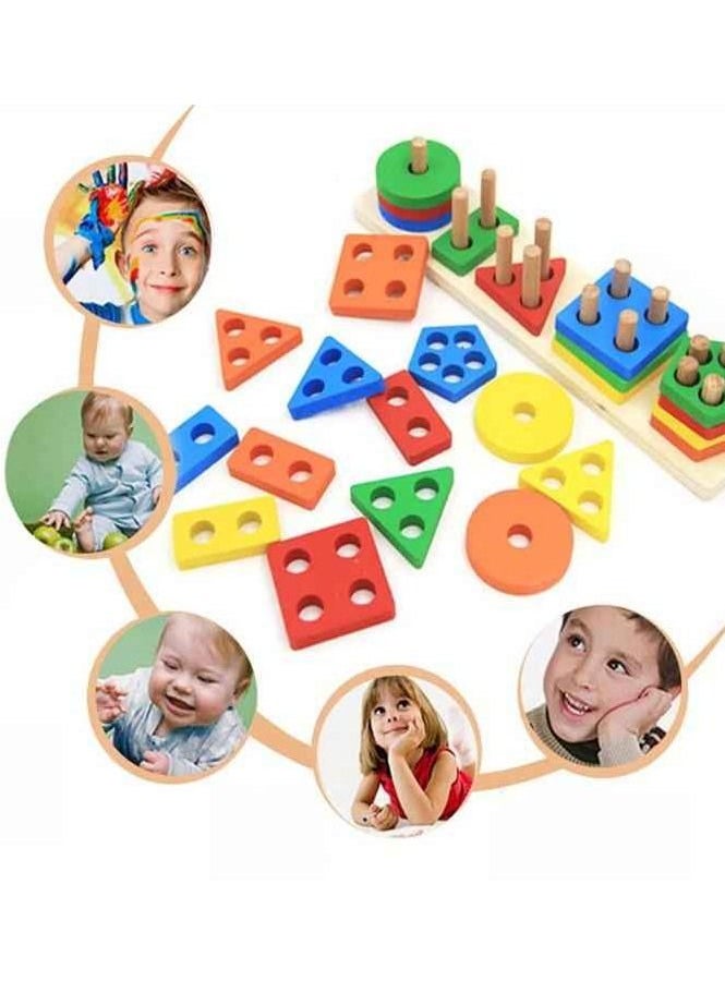 UKR - UKR Wooden Stacking Shapes Puzzle | Educational Rectangular Shape Sorting Toy for Toddlers | Fun Learning Activity - Image 1