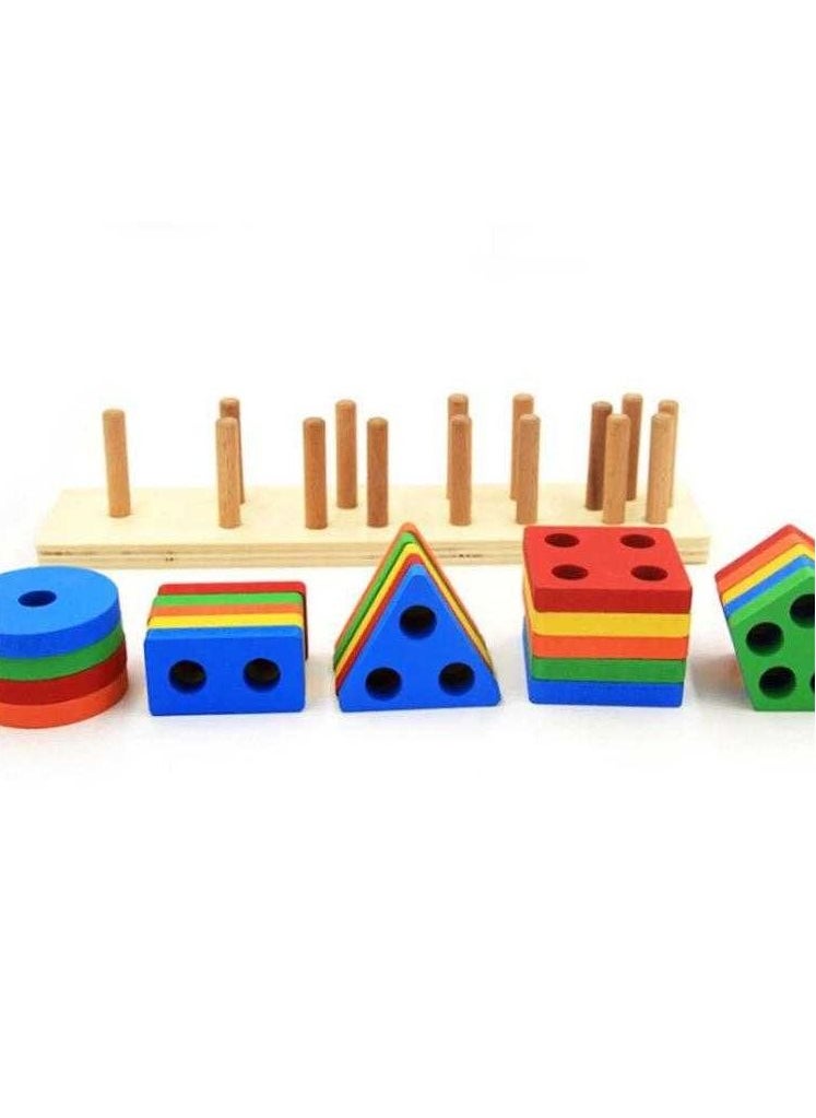 UKR - UKR Wooden Stacking Shapes Puzzle | Educational Rectangular Shape Sorting Toy for Toddlers | Fun Learning Activity - Image 1