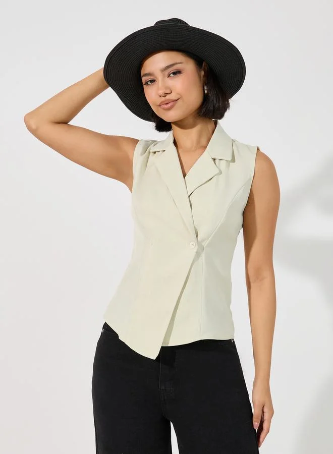 Styli Sleeveless Wrap Top with Notch Collar