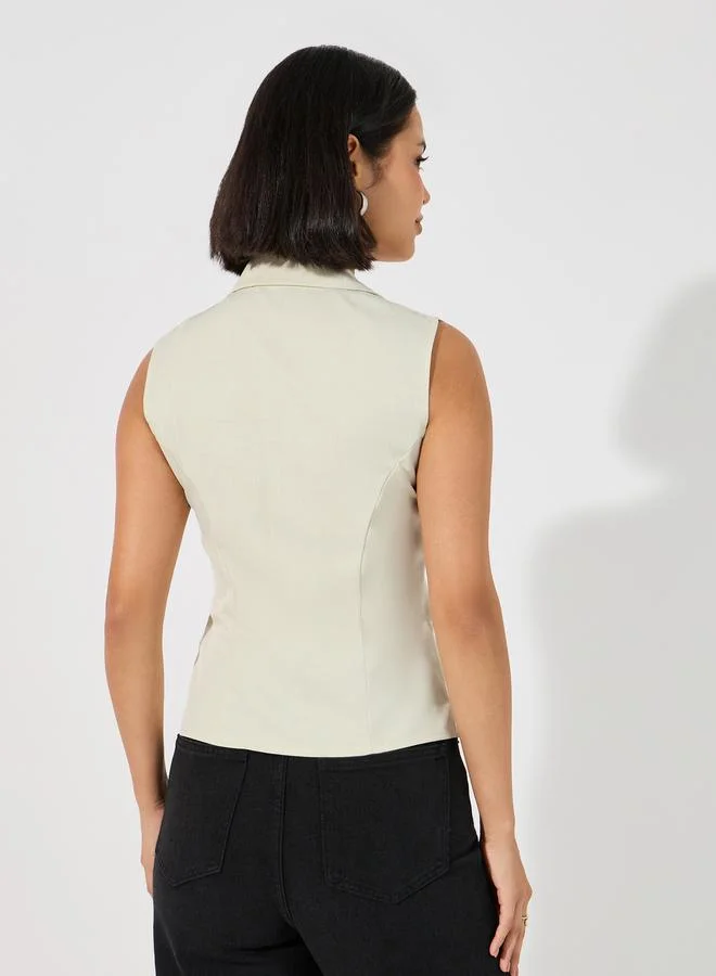 Styli Sleeveless Wrap Top with Notch Collar