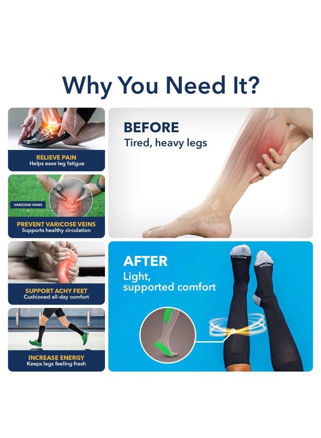 Wellow Knee High Compression Socks for Men & Women, 18-25 mmHg, Made with Viscose from Bamboo, Regular & Wide Calf Fit, Black - Solids, M - Image 2