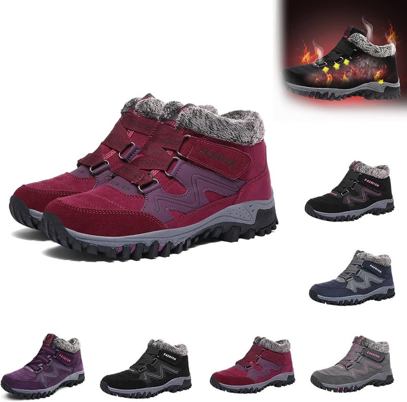woobles Fleekcomfy Snowy Villi Leather Ankle Boots, Women Men Winter Thermal Velcro High Top Outdoor Walking Shoes, Non-Slip Lightweight Trekking Hiking Sneakers - Image 1