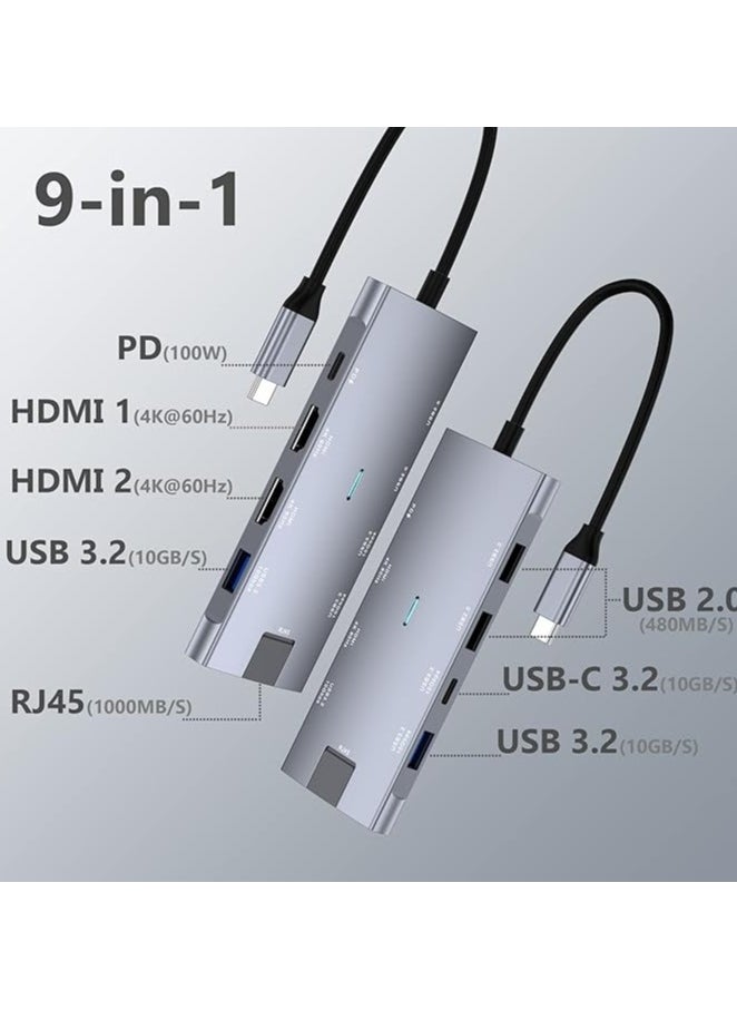 إيروريكس محول USB C Hub مزدوج HDMI 4K@60 هرتز مع منفذ بيانات USB 3.2 Gen 2 بسرعة 10 جيجابت في الثانية، جيجابت إيثرنت، PD 100 وات، منفذ بيانات USB-C 3.2، محطة إرساء USB C لجهاز MacBook Pro/Air iPad Pro M2 M1، XPS، Chromebook  - Image 2