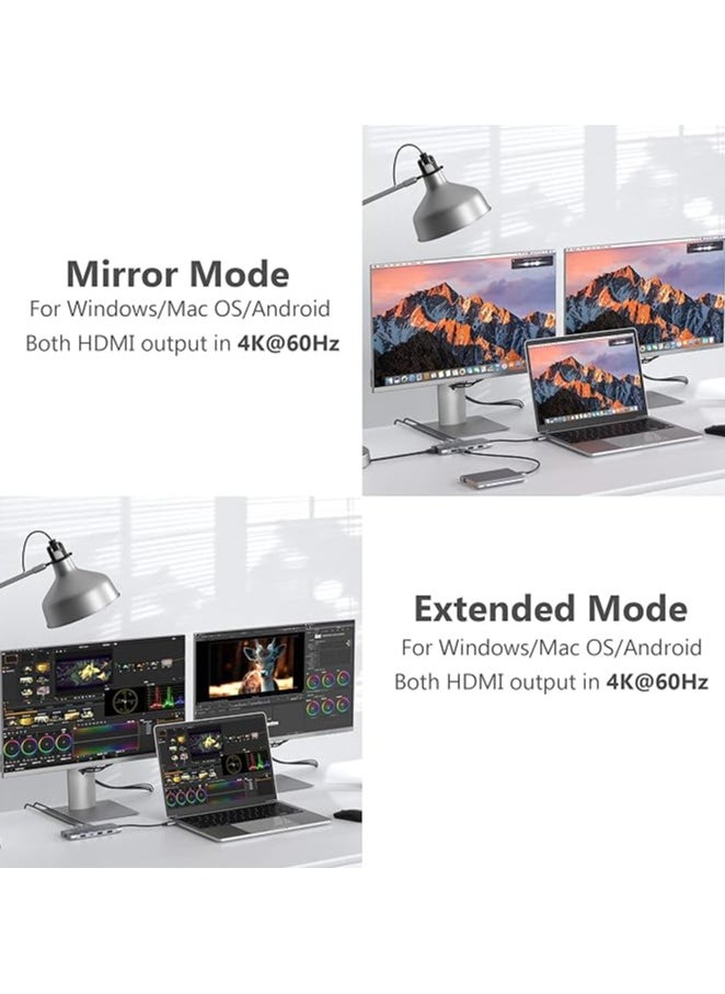 إيروريكس محول USB C Hub مزدوج HDMI 4K@60 هرتز مع منفذ بيانات USB 3.2 Gen 2 بسرعة 10 جيجابت في الثانية، جيجابت إيثرنت، PD 100 وات، منفذ بيانات USB-C 3.2، محطة إرساء USB C لجهاز MacBook Pro/Air iPad Pro M2 M1، XPS، Chromebook  - Image 4
