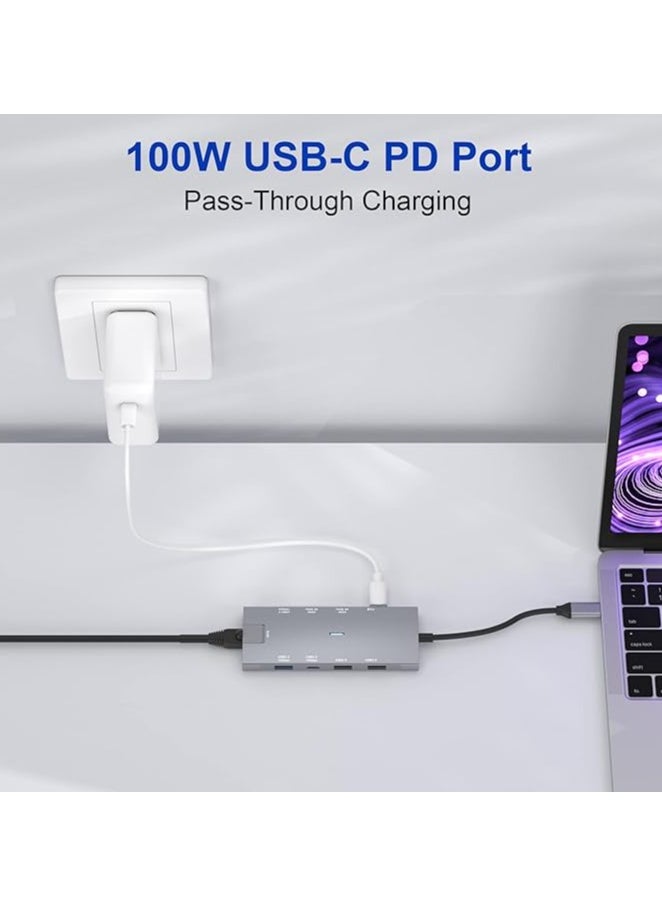 إيروريكس محول USB C Hub مزدوج HDMI 4K@60 هرتز مع منفذ بيانات USB 3.2 Gen 2 بسرعة 10 جيجابت في الثانية، جيجابت إيثرنت، PD 100 وات، منفذ بيانات USB-C 3.2، محطة إرساء USB C لجهاز MacBook Pro/Air iPad Pro M2 M1، XPS، Chromebook  - Image 5