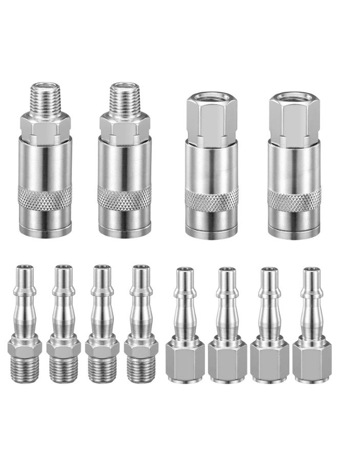 YelaJoy 12 PCS Air Line Connectors, 1/4" BSP Hose Compressor Fittings, Male and Female Thread Airline Hose Pipe Couplings, Connector Plug Kit for Air Line Systems and Compressors - Image 1