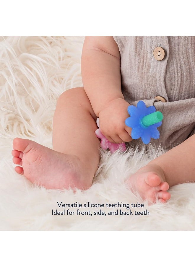 Itzy Ritzy Itzy Ritzy Teensy Tube Teether; Textured Hollow Baby Teething Tube That Reaches Front Teeth & Back Molars, Made of Soft Silicone (Pink Rainbow)  - Image 2