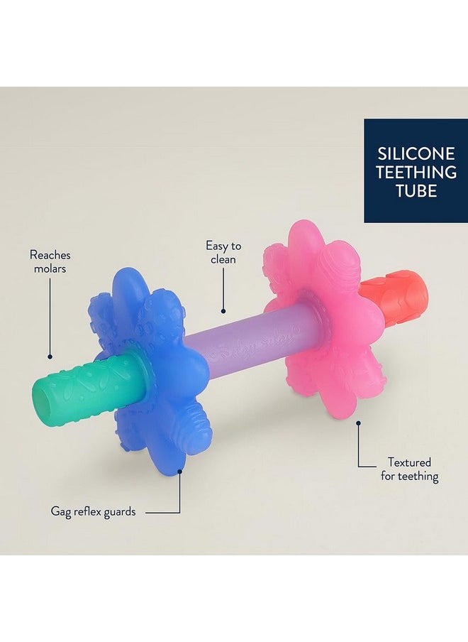 Itzy Ritzy Itzy Ritzy Teensy Tube Teether; Textured Hollow Baby Teething Tube That Reaches Front Teeth & Back Molars, Made of Soft Silicone (Pink Rainbow)  - Image 3