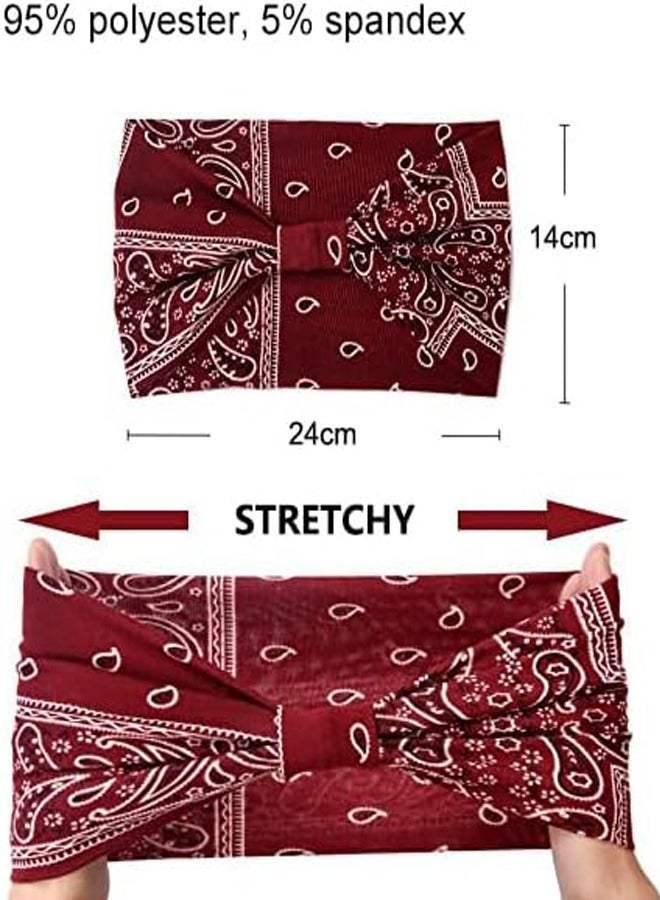 كيلا 4 قطع من عصابات الرأس العريضة المعقودة والمرنة بتصميم بوهو، عمامة رأس غير قابلة للانزلاق، إكسسوارات شعر رياضية لليوجا للنساء والفتيات - Image 3