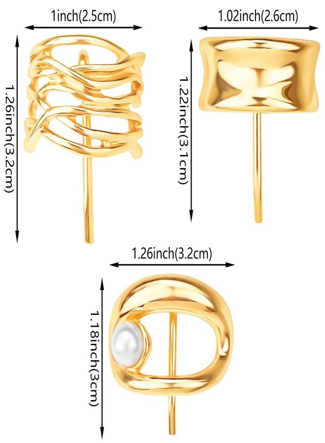 Aswewamt 3 Pcs Gold Ponytail Holder Hair Clips Pearl Hollow High Ponytail Hair Buckles 1Inch Metal Decorative Barrettes Ponytail Cuff Strong Hold French Fine Hair Jaw Clips Accessories for Women - Image 2