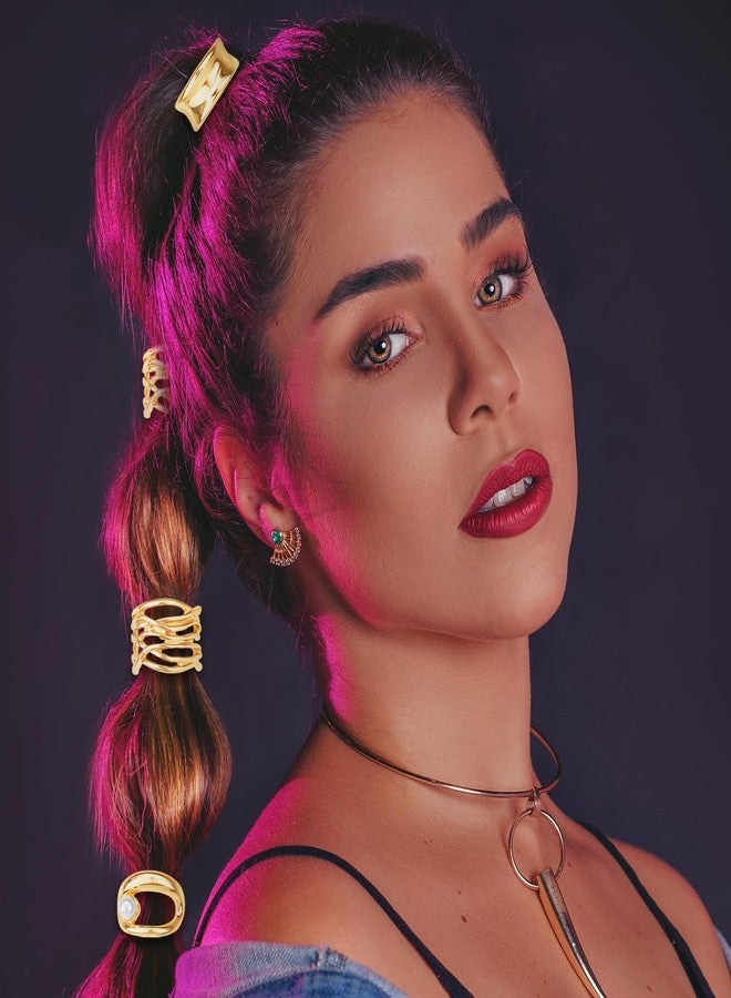 Aswewamt 3 Pcs Gold Ponytail Holder Hair Clips Pearl Hollow High Ponytail Hair Buckles 1Inch Metal Decorative Barrettes Ponytail Cuff Strong Hold French Fine Hair Jaw Clips Accessories for Women - Image 3