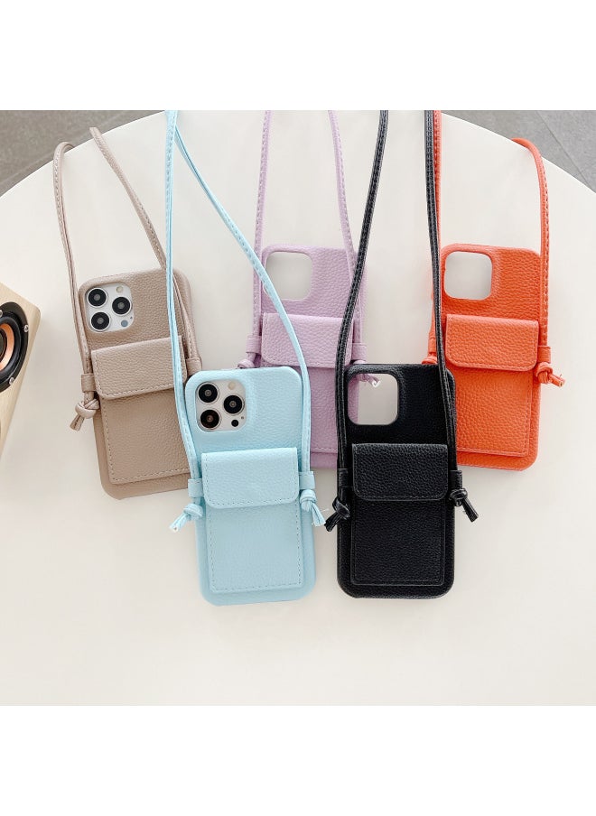 Generic - Japan And South Korea Card Case Crossing IPhone16 Phone Case Apple 15pro Max/13/X/7 Leather Phone Case-Color:Lychee Pattern Ear Card Holder Lanyard White-Applicable Model:iPhone15plus - Image 1