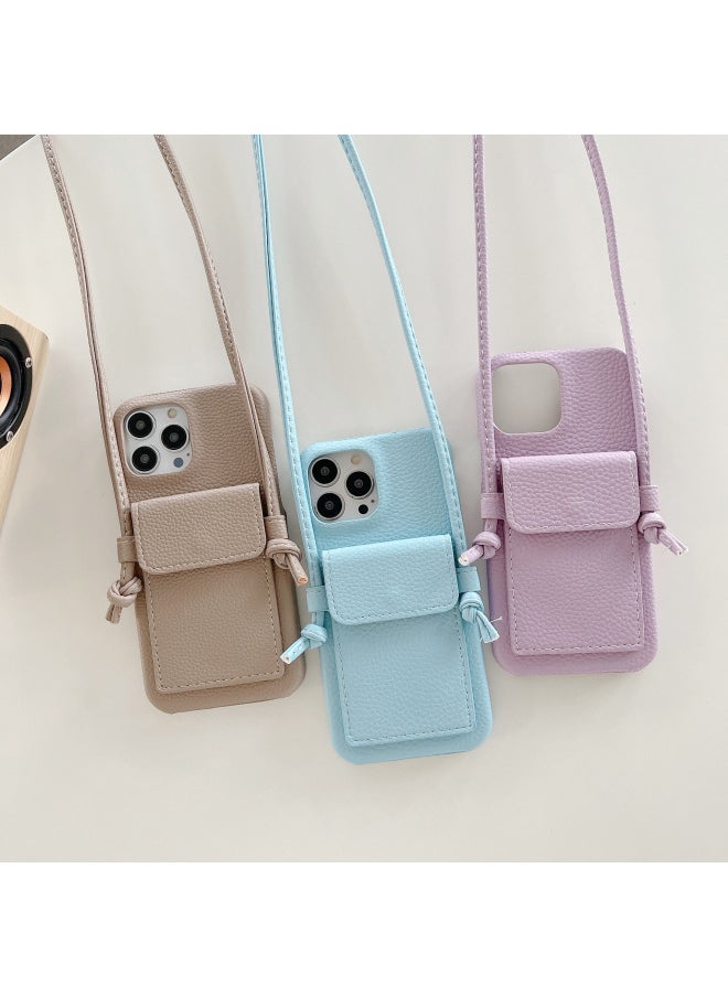 Generic - Japan And South Korea Card Case Crossing IPhone16 Phone Case Apple 15pro Max/13/X/7 Leather Phone Case-Color:Lychee Pattern Ear Card Holder Lanyard White-Applicable Model:iPhone15plus - Image 1
