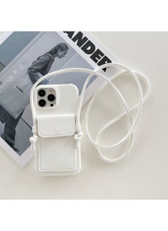 Japan And South Korea Card Case Crossing IPhone16 Phone Case Apple 15pro Max/13/X/7 Leather Phone Case-Color:Lychee Pattern Ear Card Holder Lanyard White-Applicable Model:iPhone15plus