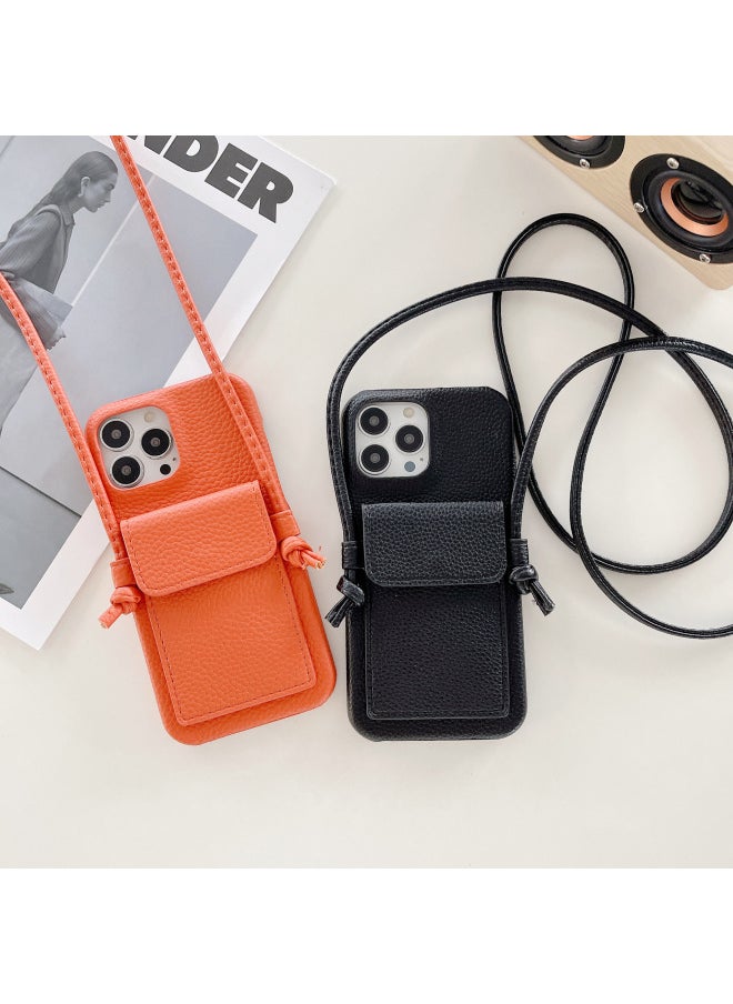 Generic - Japan And South Korea Card Case Crossing IPhone16 Phone Case Apple 15pro Max/13/X/7 Leather Phone Case-Color:Lychee Pattern Ear Card Holder Lanyard White-Applicable Model:iPhone15plus - Image 1
