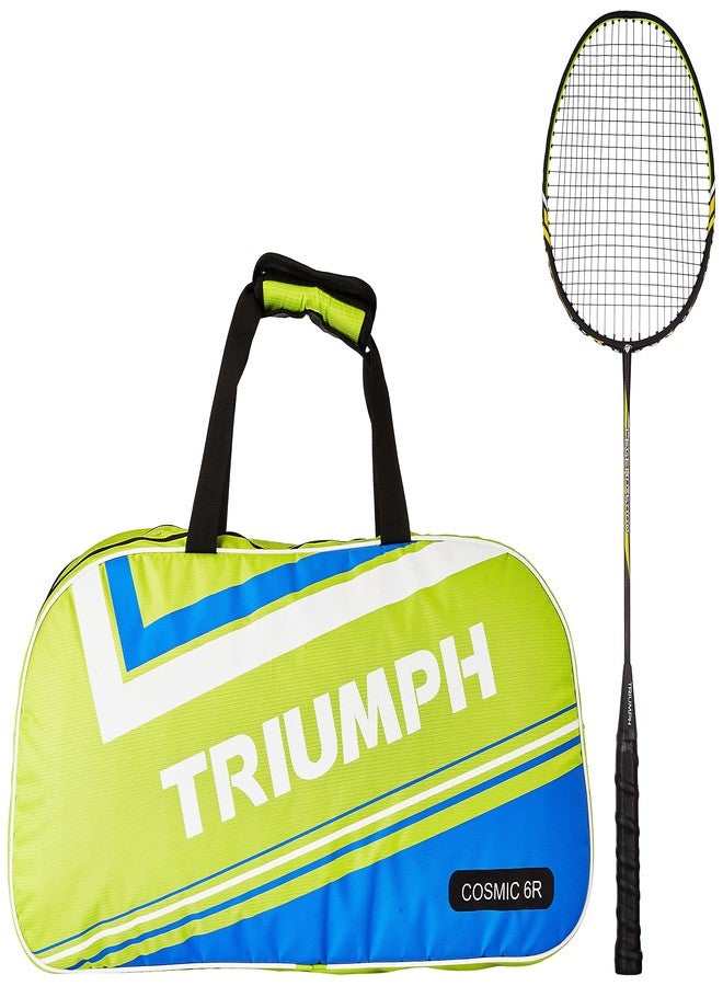 ترايامف مضرب تنس الريشة Triumph Legend-5000 قطعة واحدة خفيف الوزن مع حقيبة Cosmic-6R ذات قسمين، لون ليموني/أزرق سماوي - Image 1