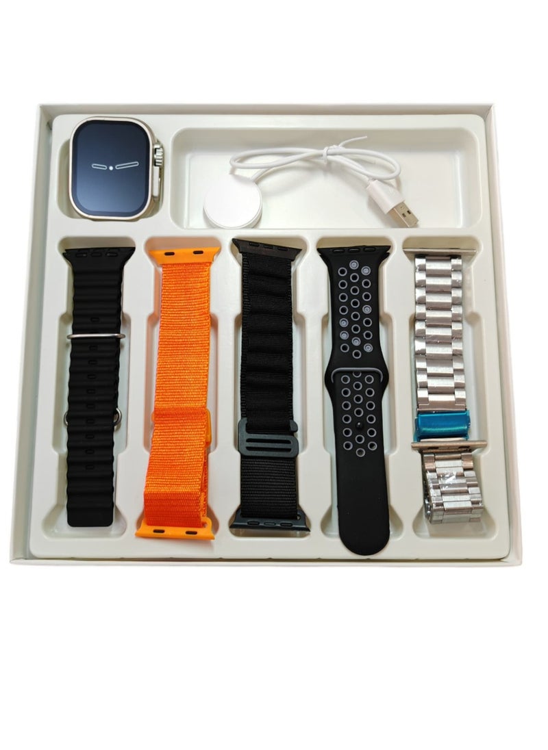KEQIWEAR - Smart Watch 5+1 Ultra with Finger Sensor for Call Answering, Calorie Counting, and Message Notifications – Supports Arabic Language, Comes with 5 Extra Straps, 49mm, Multi-Color - Image 1