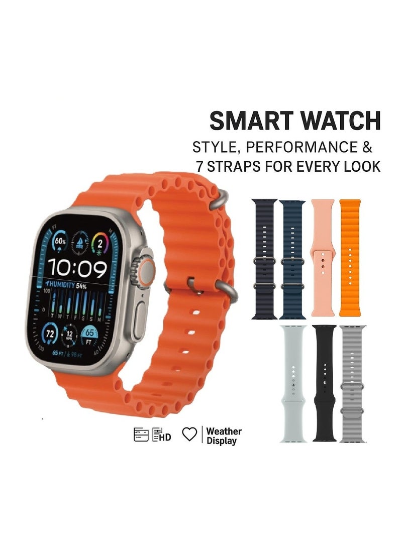 micro speed Smart Watch HW-67 ultra Ultra with Finger Sensor for Call Answering, Calorie Counting, and Message Notifications – Supports Arabic Language, Comes with 7 Extra Straps, 49mm, Multi-Color - Image 1