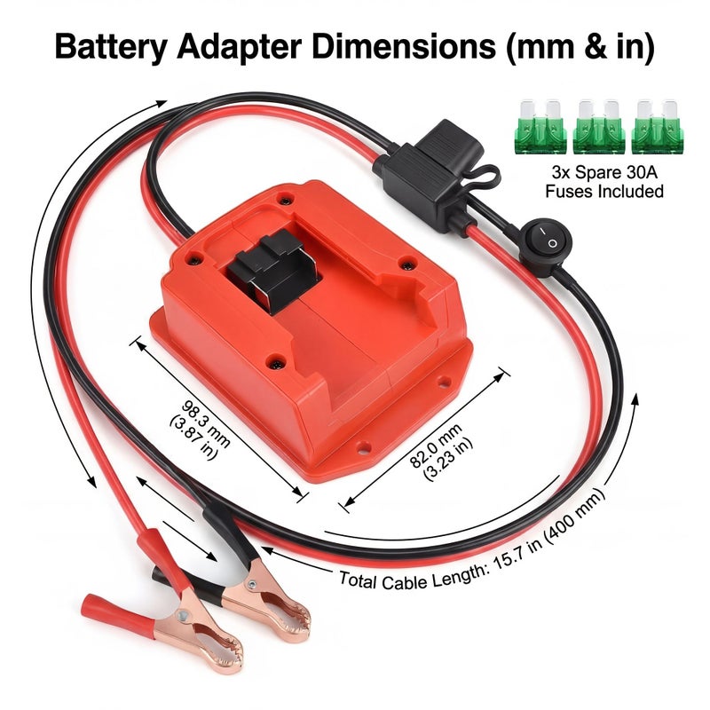 Compatible with MWK-18V Series 12V to 24V Power Converter with Alligator Clip Quick Connect and 30A Fuse Overcurrent Protection for Vehicle Starting Car Fridges Air Pumps Home DIY Emergency Backup 3Pcs Fuse - Image 2