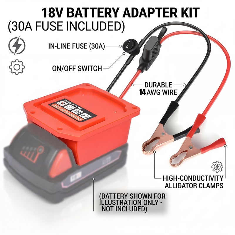 Compatible with MWK-18V Series 12V to 24V Power Converter with Alligator Clip Quick Connect and 30A Fuse Overcurrent Protection for Vehicle Starting Car Fridges Air Pumps Home DIY Emergency Backup 3Pcs Fuse - Image 5