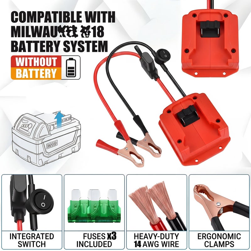 Compatible with MWK-18V Series 12V to 24V Power Converter with Alligator Clip Quick Connect and 30A Fuse Overcurrent Protection for Vehicle Starting Car Fridges Air Pumps Home DIY Emergency Backup 3Pcs Fuse - Image 1
