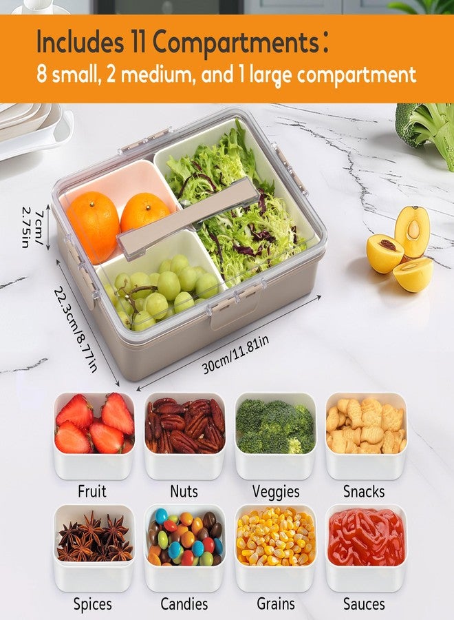 Sunhanny Snackle Box Container for Adults, 11 in 1 Divided Serving Tray Snack Box Containers with Stackable Compartment and Handle, Customizable Charcuterie Boxes Portable Snack Platter for Party Travel, Brown - Image 2