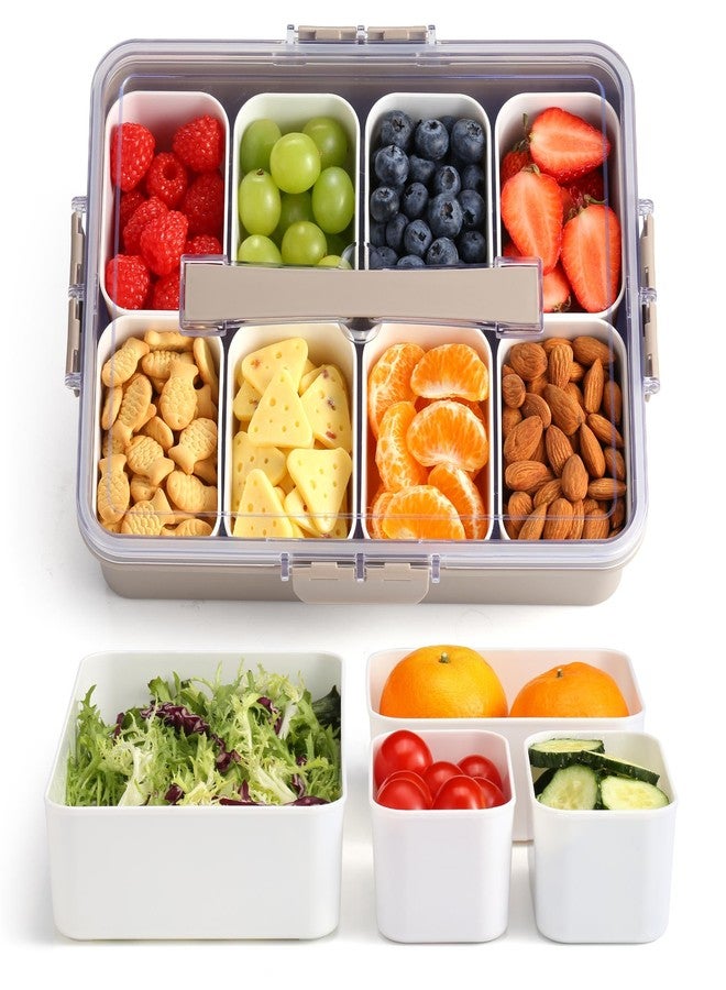 Sunhanny Snackle Box Container for Adults, 11 in 1 Divided Serving Tray Snack Box Containers with Stackable Compartment and Handle, Customizable Charcuterie Boxes Portable Snack Platter for Party Travel, Brown - Image 1