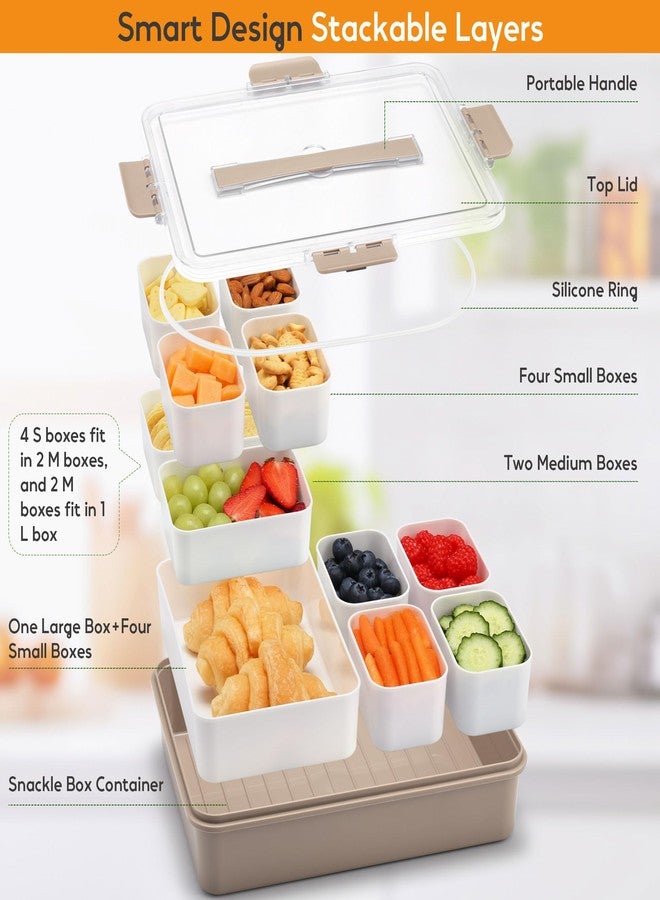 Sunhanny Snackle Box Container for Adults, 11 in 1 Divided Serving Tray Snack Box Containers with Stackable Compartment and Handle, Customizable Charcuterie Boxes Portable Snack Platter for Party Travel, Brown - Image 5