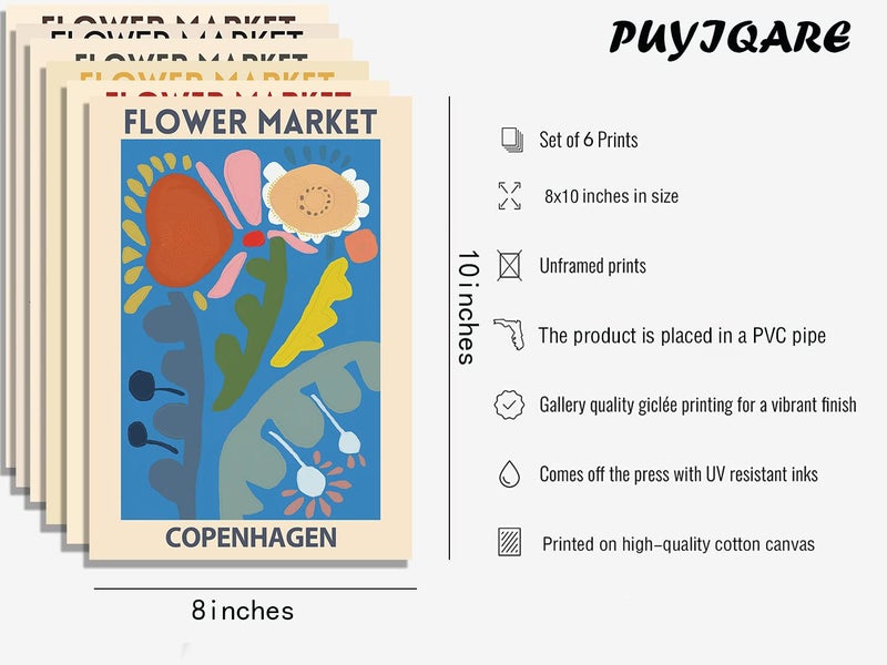 PUYIQARE Wall Art Poster Set of 6, Flower Market Art Prints for Living Room Decor, Unframed (8x10 Inch, Multicolor) - Image 2