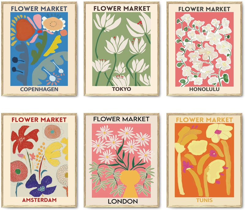 PUYIQARE Wall Art Poster Set of 6, Flower Market Art Prints for Living Room Decor, Unframed (8x10 Inch, Multicolor) - Image 1