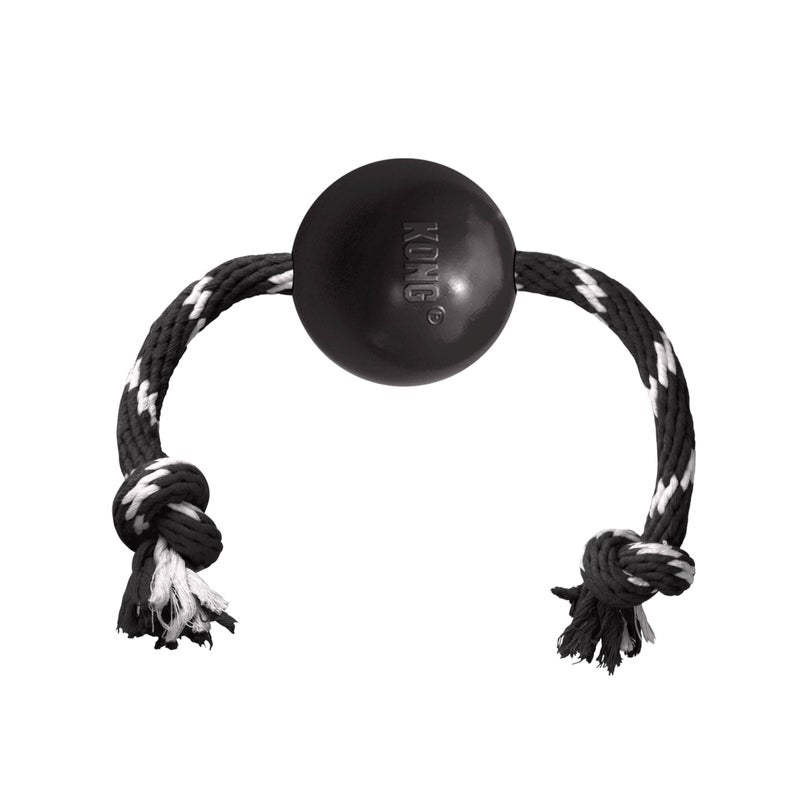 KONG Extreme Ball with Rope - Dog Fetch Toy with Rope for Easy Throwing - Durable Dog Ball Toy for Tug, Playtime & More s Most Durable Natural Rubber - Black - for Large Dogs - Image 1