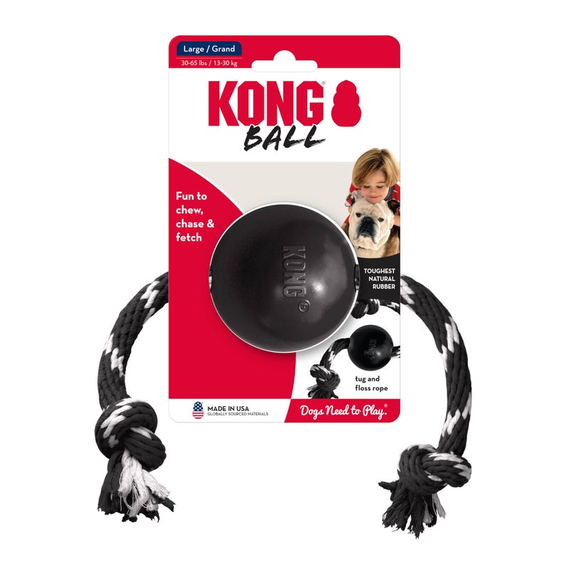 KONG Extreme Ball with Rope - Dog Fetch Toy with Rope for Easy Throwing - Durable Dog Ball Toy for Tug, Playtime & More s Most Durable Natural Rubber - Black - for Large Dogs - Image 2