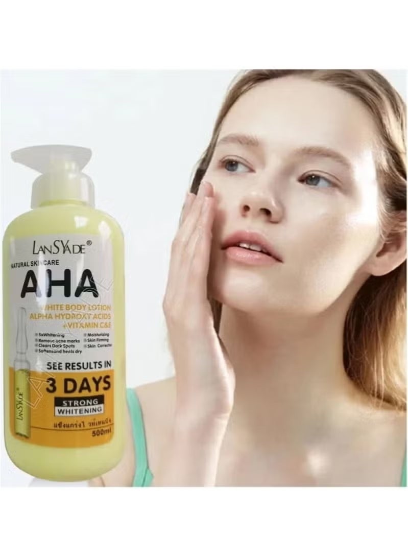 LANSYADE Natural Skincare AHA White Body Lotion Alpha Hydroxy Acids + Vitamin c&e See Results in 3days Strong Whitening 500ml - Image 2