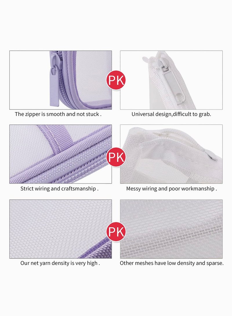 Multi Use Transparent Grid Mesh Cosmetic and Pencil Case with Zipper Ideal for School Travel Purple Pouch for Teens and Girls - Image 4