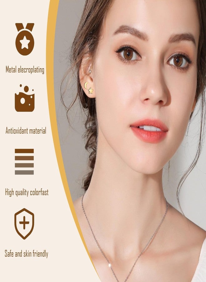 Hopply Screw on Earring Backs for Women,Hypoallergenic Surgical Steel Stud Earrings Ball Star Circle Simple Geometric Cartilage Helix Flat Back Piercing Earrings (3Pairs,Gold,Star(3-5mm)) - Image 3