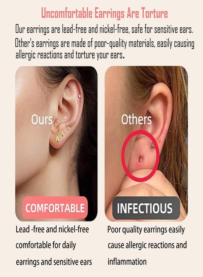 Hopply Screw on Earring Backs for Women,Hypoallergenic Surgical Steel Stud Earrings Ball Star Circle Simple Geometric Cartilage Helix Flat Back Piercing Earrings (3Pairs,Gold,Star(3-5mm)) - Image 4