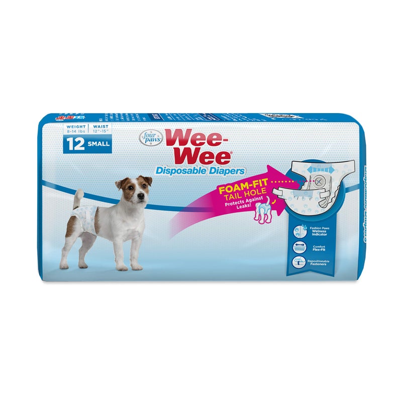Four Paws Wee-Wee Super Absorbent Disposable Adjustable Dog Potty Training Diapers, Leak-Proof Protection for Puppies and Small Dogs, Small, 12 Count - Image 1